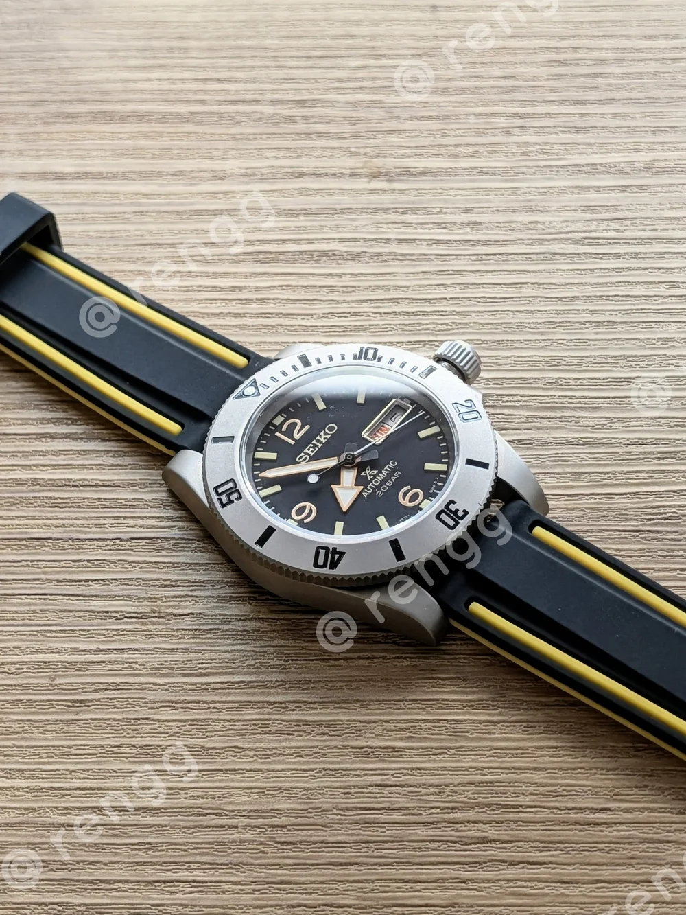 40mm Titanium Seiko Men's Black Yellow  Automatic Diver Mod Watch Sapphire